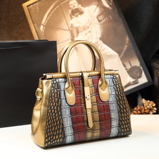 100% Genuine leather high quality bag women portable shoulder messenger bag Crocodile pattern tote bags