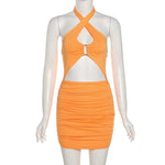 Load image into Gallery viewer, HGM Halter Neck Dress Bodycon Women Hollow Out Beach Party Sleevelss Backless Mini Sexy Dresses

