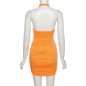 HGM Halter Neck Dress Bodycon Women Hollow Out Beach Party Sleevelss Backless Mini Sexy Dresses