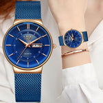 Load image into Gallery viewer, Women Watches Luxury Brand Ultra-thin Calendar Week Quartz Watch Ladies Clocks Mesh Stainless Steel Waterproof Reloj Mujer
