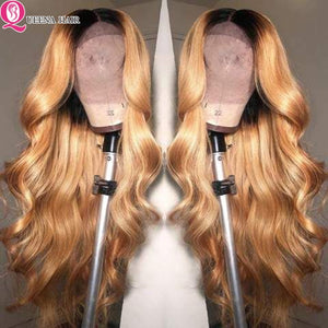 HGM Blonde Lace Front Wig Brown Two Tone Human Hair Wigs Ombre Body Wave Lace Front Human Hair Wig 180% Raw Indian Bodywave Wig