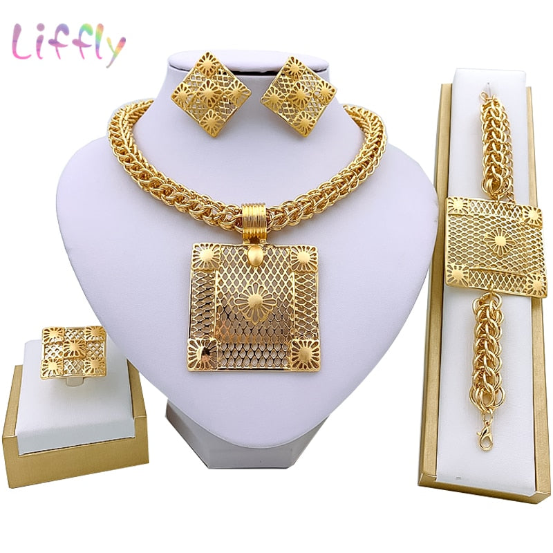 HGM Dubai Gold Jewelry Sets for Women Big Necklace African Beads Jewelry Set Nigerian Bridal Wedding Costume Jewelry