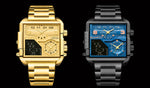 Cargar imagen en el visor de la galería, Men Watches Gold Stainless Steel Sport Square Digital Analog Big Quartz Watch
