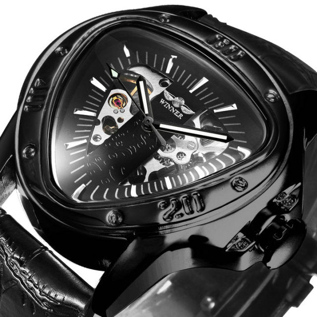 Winner Official Triangle Golden Skeleton Watch for Men Mechanical Automatic Sport Men's Watches  Top Brand Luxury Clock
