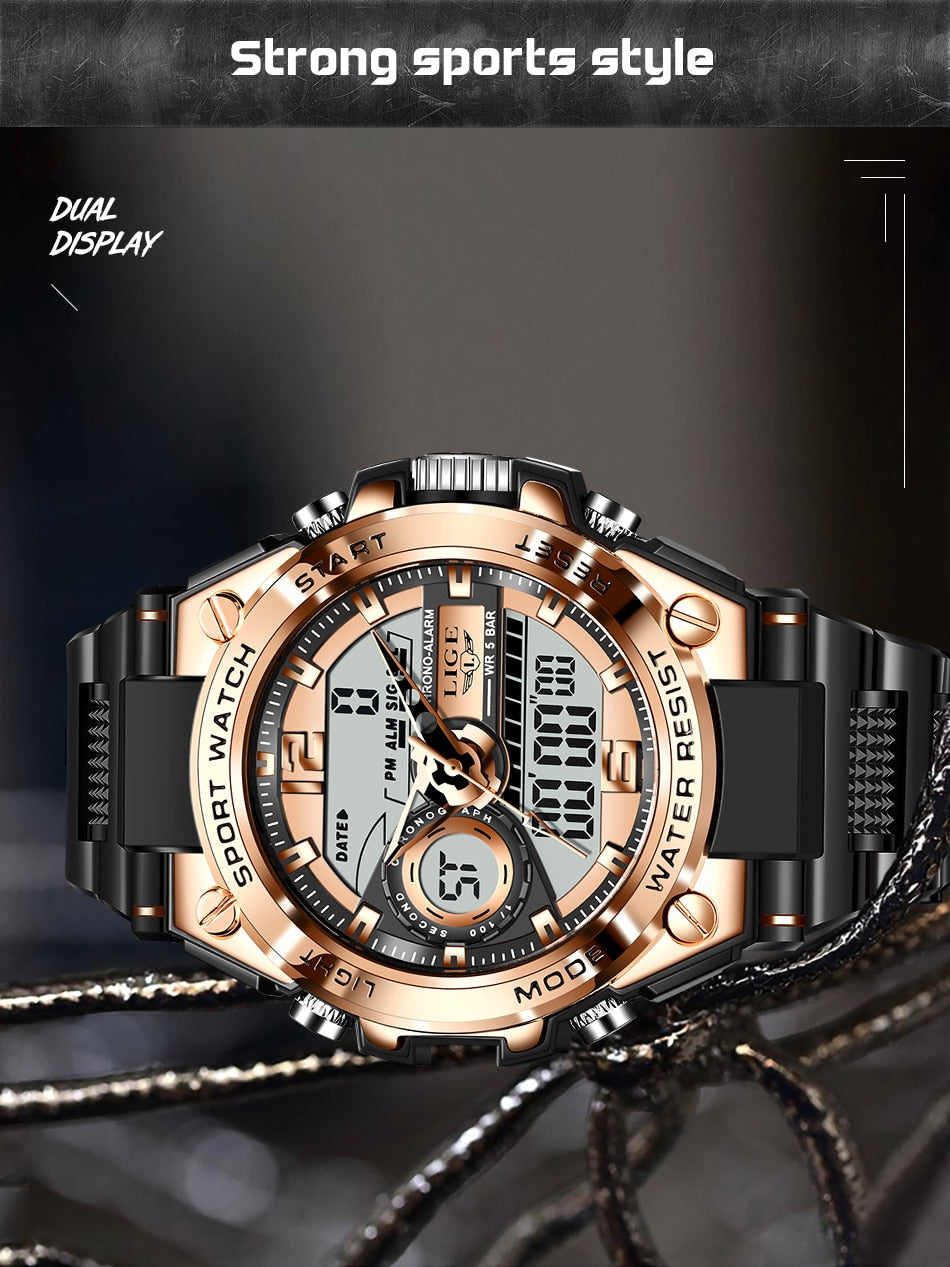 NEW LIGE Digital Men Military Watch 50m Waterproof Wristwatch LED Quartz Clock Sport Watch Male Big Watches Men Relogios Masculino