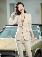 Cargar imagen en el visor de la galería, HGM 2 Piece Set Women Pant Suit Office Lady OL Girl Jacket Blazer And Trousers
