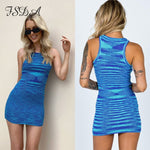 Load image into Gallery viewer, HGM V Neck Knitted Dress Bodycon Women Halter Neck Backless Bandage Sleeveless Sexy Mini Dresses
