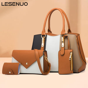 LESENUO 4-piece Set Composite Bag Fashion Handbag Luxury Casual Large Capacity Vintage PU Leather Shoulder Bag Handbag for Women