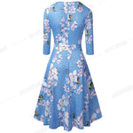 Load image into Gallery viewer, Solid Color with Button Retro Elegant Dresses Party Flare Swing Women Dress
