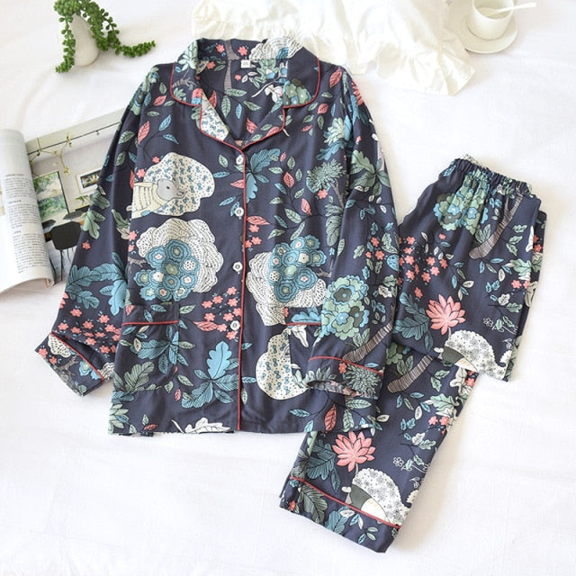 Spring / Summer viscose long-sleeved trousers ladies pajamas suit simple style long pajamas women's home service