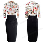 Load image into Gallery viewer, Vintage Contrast Color Patchwork Wear to Work Knot vestidos Bodycon Office Business Sheath Women Dress
