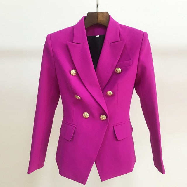 Blazer Jacket Women's Classic Double Breasted Metal Lion Buttons Blazer Outer