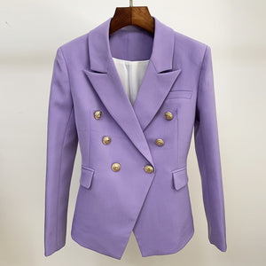Blazer Jacket Women's Classic Double Breasted Metal Lion Buttons Blazer Outer