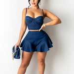 Load image into Gallery viewer, Two Piece Denim Dress Suits Spaghetti Strap Crop Top &amp; Mini Skirt Set
