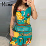 Load image into Gallery viewer, V-neck Bottoned Design Print Dress
