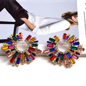 HGM Irregular Metal Colorful Crystal Earrings High-Quality Fashion Rhinestones Jewelry Accessories For Women