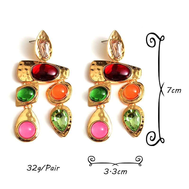 HGM Metal Colorful Stone Earrings High-quality Crystal Dangle Long Drop Earring Jewelry Accessories For Women