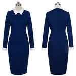 Load image into Gallery viewer, Women Autumn Turn-down Collar Fit Work Dress Vintage Elegant Business office Pencil bodycon Midi Dress
