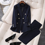 Load image into Gallery viewer, HGM  Pant Suits OL 2 Piece Sets Double Breasted Blazer Jacket &amp; Trousers Suit For Women Set
