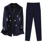 Load image into Gallery viewer, HGM  Pant Suits OL 2 Piece Sets Double Breasted Blazer Jacket &amp; Trousers Suit For Women Set
