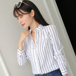 Load image into Gallery viewer, Women White Tops and Blouses Fashion Stripe Print Casual Long Sleeve Office Lady Work Shirts
