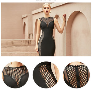 New Summer Black Tank Sleeveless Women's Bodycon Bandage Dress Sexy Hollow Out Night Club Runway Party Outfits Dress