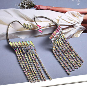 Long Colorful Crystal Chain Tassel Drop Earrings High-Quality Luxury Fashion Jewelry Accessories For Women
