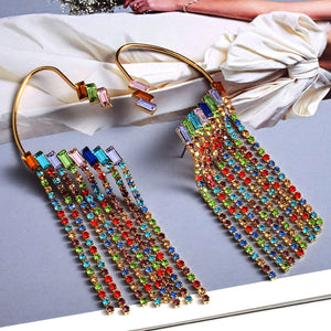 Long Colorful Crystal Chain Tassel Drop Earrings High-Quality Luxury Fashion Jewelry Accessories For Women