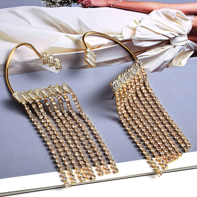Long Colorful Crystal Chain Tassel Drop Earrings High-Quality Luxury Fashion Jewelry Accessories For Women