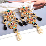 Load image into Gallery viewer, HGM Metal Colorful Crystals Dangle Drop Earrings Hanging Pearls Fine Rhinestone Jewelry Accessories For Women
