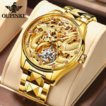 Load image into Gallery viewer, OUPINKE Real Tourbillon Mechanical Skeleton Watch Gold Sapphire glass Watches Rotary  Hand Wind Wristwatch Man Clocks 3176G
