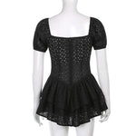 Load image into Gallery viewer, HGM Fashion V Neck Ruffles Pleated Dress Women Puff Sleeve Chic Black Summer Dress Party Hollow Out Vintage Corset Ladies
