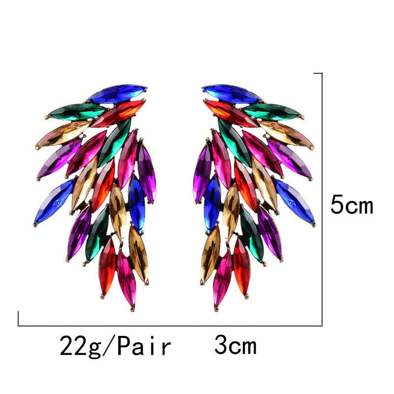 HGM Wing-Shaped Hollowed-out Metal Colorful Crystals Drop Earrings Fine Rhinestone Jewelry Accessories For Women