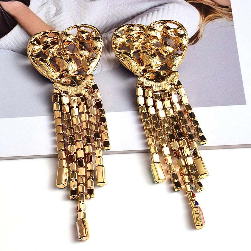 Statement Long Colorful Crystal Chain Tassel Drop Earrings High-Quality Fashion Trend Jewelry Accessories For Women
