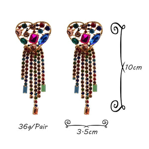 Statement Long Colorful Crystal Chain Tassel Drop Earrings High-Quality Fashion Trend Jewelry Accessories For Women