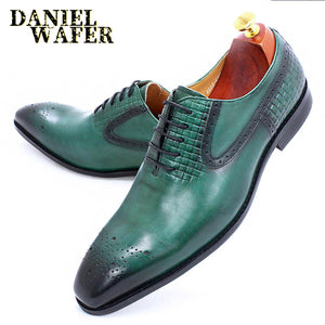 Fashion Men Oxford Shoes Genuine Leather Pointed Lace up Luxury Formal Men's Shoes