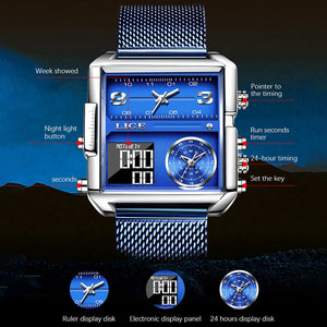 HGM LIGE Luxury Men Quartz Digital Watch Creative Sport Watches Male Waterproof Wristwatch Montre Homme Clock Relogio Masculino+box