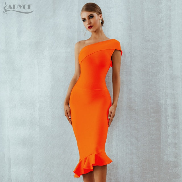 New Women Bandage Dress Sexy One Shoulder Sleeveless Ruffles Nightclub Celebrity Evening Party Mermaid Dresses