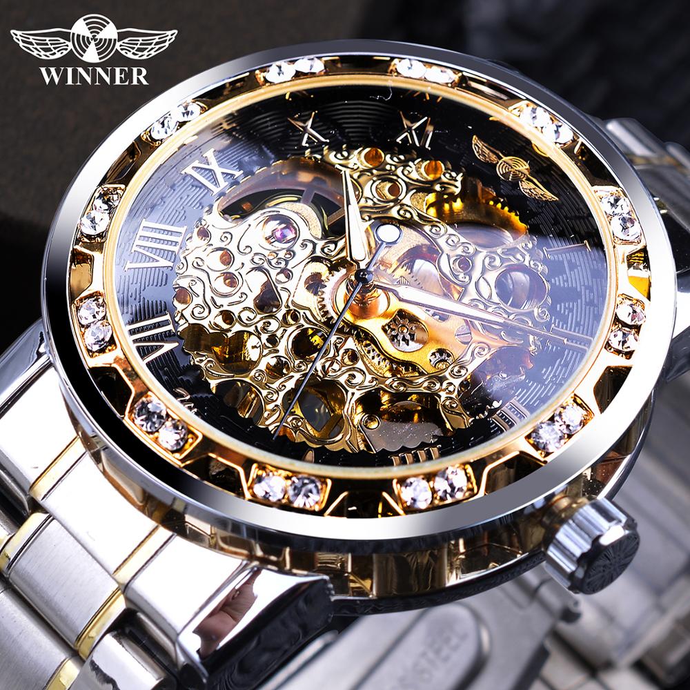Transparent Fashion Diamond Luminous Gear Movement Royal Design Men Top Brand Luxury Mechanical Skeleton Wrist Watch