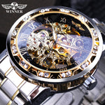 Load image into Gallery viewer, Transparent Fashion Diamond Luminous Gear Movement Royal Design Men Top Brand Luxury Mechanical Skeleton Wrist Watch
