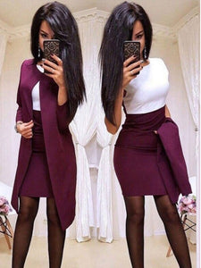 Two-piece Suit Women Skirt Dress Suit Stitching  Slim Longsleeved Mini Dress Formal Wear Business Work Banquet Suit With a Skirt