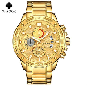 Top Brand Luxury Gold Stainless Steel Quartz Watch Men Waterproof Sport Chronograph Relogio Masculino