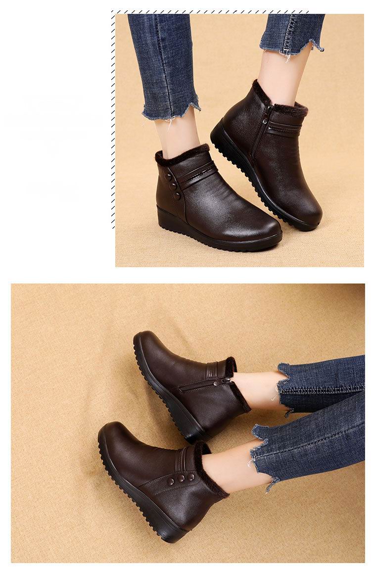 Fashion Winter Boots Women Leather Ankle Warm Boots Plush Wedge Shoes Woman Shoes