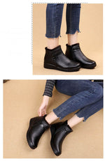 Load image into Gallery viewer, Fashion Winter Boots Women Leather Ankle Warm Boots Plush Wedge Shoes Woman Shoes
