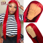 Load image into Gallery viewer, Front Wig Straight Lace Front Wig Human Hair Hot Red 180% Density Pre Plucked Pinshair Brazilian Remy Hair
