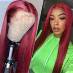 Load image into Gallery viewer, Front Wig Straight Lace Front Wig Human Hair Hot Red 180% Density Pre Plucked Pinshair Brazilian Remy Hair
