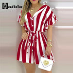 Load image into Gallery viewer, HGM Striped Colorblock Ruffles Shirt Dress Women Short Sleeve V Neck Mini Work Dress

