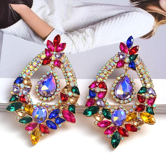 HGM Long Metal Colorful Crystal Drop Earrings High-Quality Fashion Rhinestones Jewelry Accessories For Women Wholesale