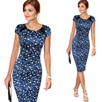 Load image into Gallery viewer, Elegant Women Dresses Bodycon Office Formal Business Work Party Sheath Tunic Pencil Midi O-neck Short Sleeves Dress
