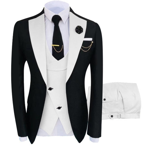 Luxury Party Stage Men's Suit Groomsmen Regular Fit Tuxedo 3 Peice Set Jacket+Trousers+Vest